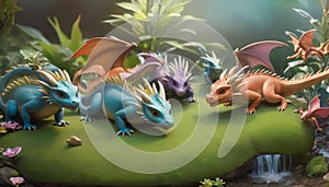 Fantasy Dragons in Mystical Garden
