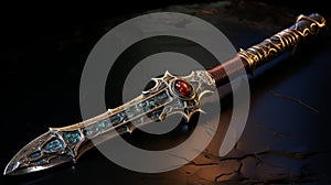 Fantasy Dungeon Sword With Spiked Weapon And Long Wooden Handle
