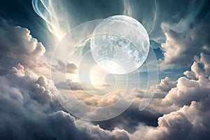 Fantasy, esoteric or sci-fi background with planet or Moon and dreamy sky