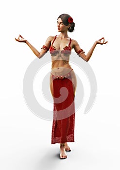 Fantasy exotic dancer female posing on a white background .