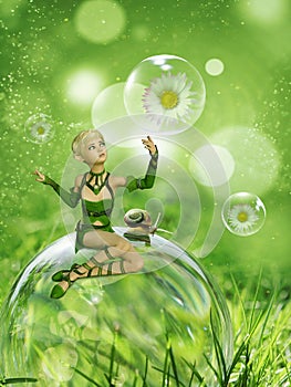 Fantasy fairy on a dew drop