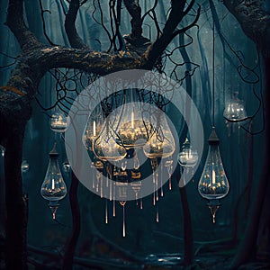 Fantasy fairy forest with chandelier