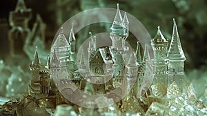 Fantasy fairytale castle made from crystal glass or ice, magic background, AI generated