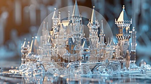 Fantasy fairytale castle made from crystal glass or ice, magic background, AI generated