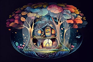 Fantasy fairytale mushroom house, ai illustration