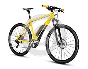 Fantasy fictitious design of  yellow ebike pedelec with battery powered motor bicycle moutainbike. mountain bike ecology modern