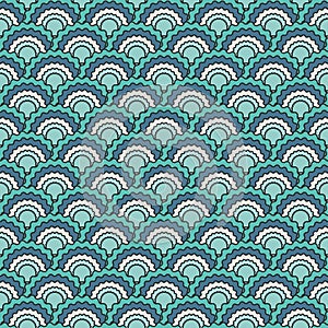 Fantasy fish scales squama background, vector seamless fabric pattern, tiled textile print.