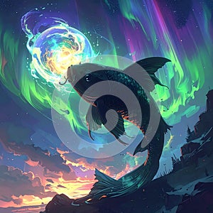 Fantasy Fish under Aurora Lights