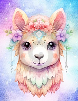 Fantasy floral llama in flower crown