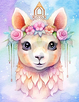 Fantasy floral llama in flower crown