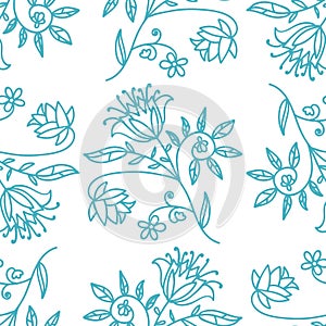 Fantasy floral seamless pattern. Doodle flowers with curls and swirls