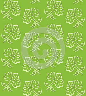 Fantasy floral seamless pattern with ethnic style hand drawn leaf elements, white on green, vector illustration