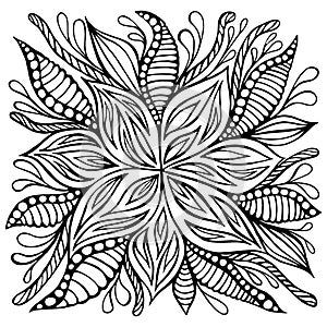 Fantasy flower doodle style coloring page. Decoration cartoon floret isolated on white background.