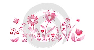 Fantasy Flower hearts design for banner or other projects. Love. Valentines day. Pink color version photo