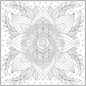 Fantasy flower ornament, Adult and kid coloring page