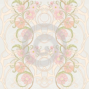 Fantasy flowers, decorative flowers and leaves in art nouveau style