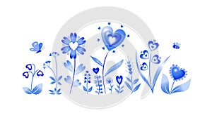 Fantasy Flower hearts design for banner or other projects. Blue color version photo