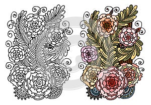 Fantasy flowers/floral coloring book page - Hand drawn doodle - Floral patterned illustration