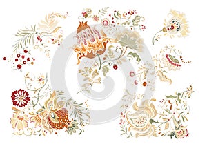 Fantasy flowers in retro, vintage, jacobean