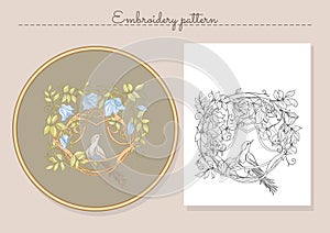 Fantasy flowers in retro, vintage, jacobean embroidery style
