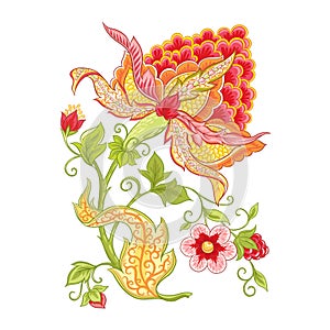 Fantasy flowers, traditional Jacobean embroidery