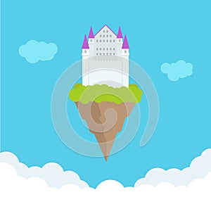 Fantasy flying heavently castle in clouds. Vector illustration