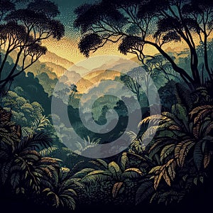 Fantasy forest painting. A lot of colors