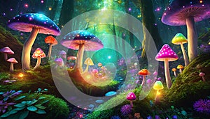 fantasy forest with toadstools