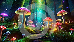 fantasy forest with toadstools