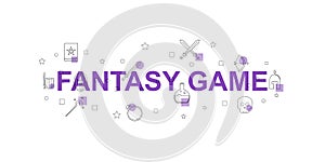 Fantasy game banner. Word with line icon.