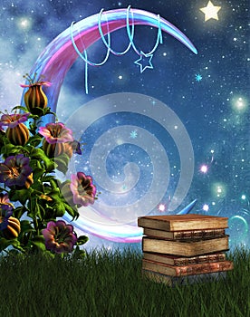 Fantasy garden and books