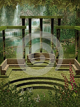 Fantasy garden with columns