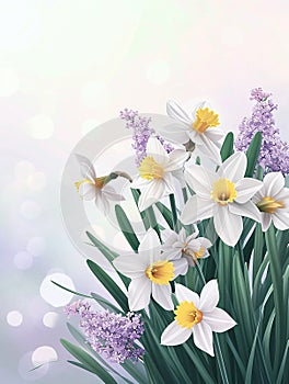 Fantasy Garden Marriage Invitation Art with Lilac and White Daffodils