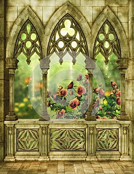 Fantasy garden with roses