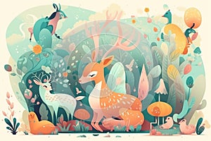 fantasy garden with talking animals, fairytale characters and magical creatures