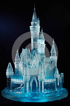 fantasy glowing ice castle on dark background