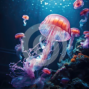 Fantasy glowing jellyfish in the ocean