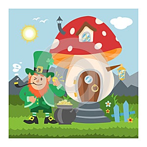 Fantasy gnome mushroom house vector cartoon fairy treehouse and magic housing village illustration set of kids gnome