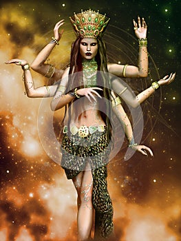 Fantasy goddess with six arms