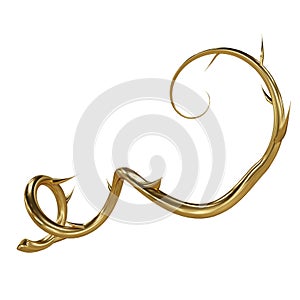 A fantasy golden vine with thorns isolated on a white background