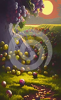 Fantasy grape garden - abstract digital art