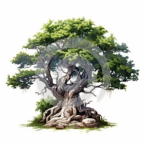 Fantasy Green Tree Illustration With Hyper-realistic Style