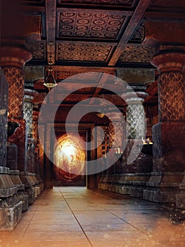Fantasy hallway with a magic portal