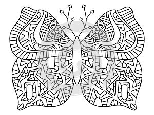 Fantasy hand-drawn decorative butterfly linear vector illustration