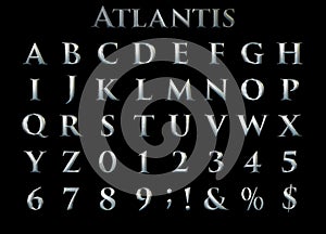 Fantasy Heavy Metal `Atlantis` Alphabet - 3D Illustration. photo