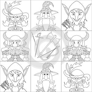 Fantasy heroes, set avatar, contour