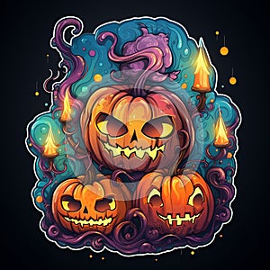 Fantasy hi-res sticker: halloween funny pumpkins and candles
