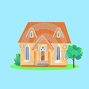 Fantasy house for fairy-tale characters in the style cartoons, vector illustration