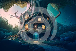 Fantasy house in magic forest fairytale habitation. generative AI