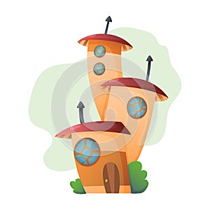 Fantasy house vector cartoon fairy treehouse and housing village illustration set of kids fairytale playhouse isolated